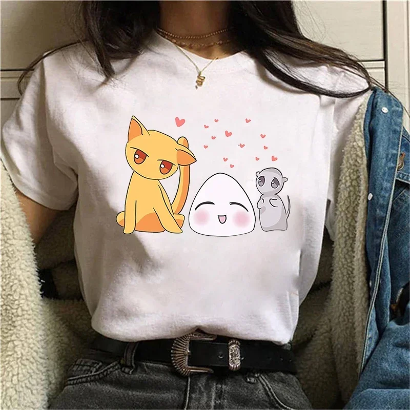 Camisetas divertidas con estampado de dibujos animados para mujer, camiseta informal de Manga corta con cuello redondo