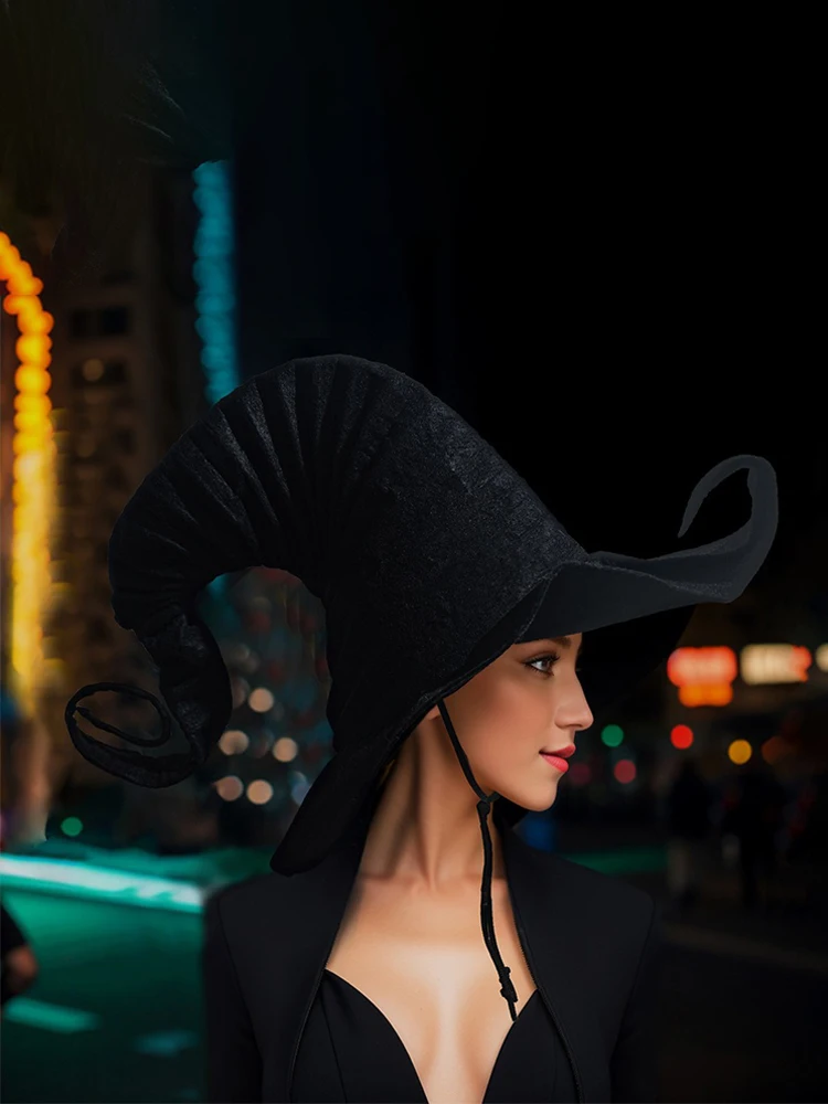 Cappello di Halloween Strega Cosplay Prop Demone Decor Bordo con volant Gioco di ruolo di Halloween Copricapo per costume di carnevale Cappello nero stile scuro