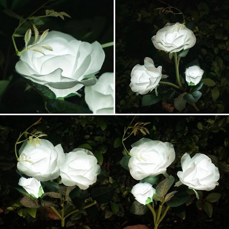 White Rose Solar Lights 1 Pack Realistic Solar Flower Lights LED Decorative Landscape Garden Lights