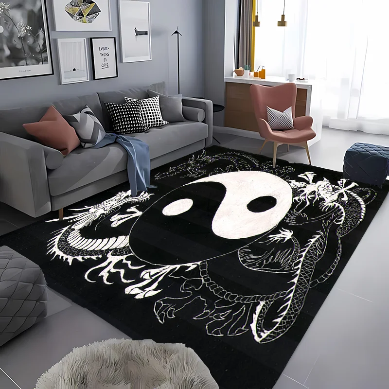 Mysterious Tai Chi White  Black Carpets for Home Living Room  Children's Bedroom Sofa Doormat Kitchen Floor Rugs Anti-slip Decor