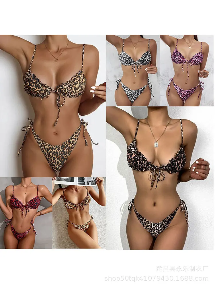 Leopard Print Women's Bikini Beach Vacation Seaside Boyshorts Bikini Quick Dry Swimwear Bikini Sexy Two Piece Swimsuit