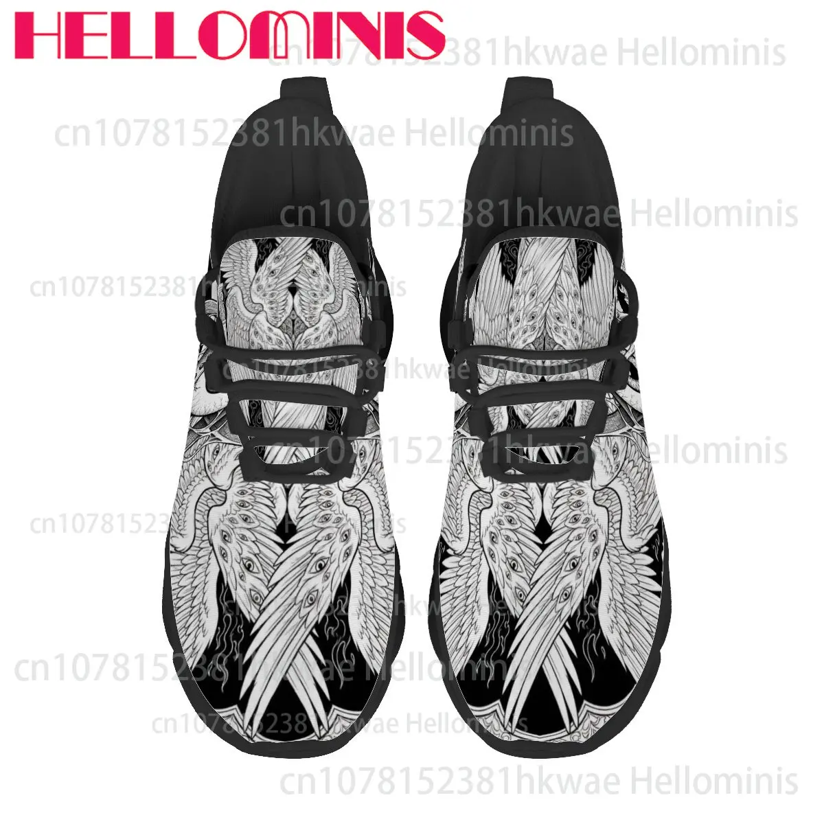Unisex Monochrome Wing Eye Black White Pattern Low Top Men Women  Adult High Quality Non-slip Lightweight Casual Sports Shoes