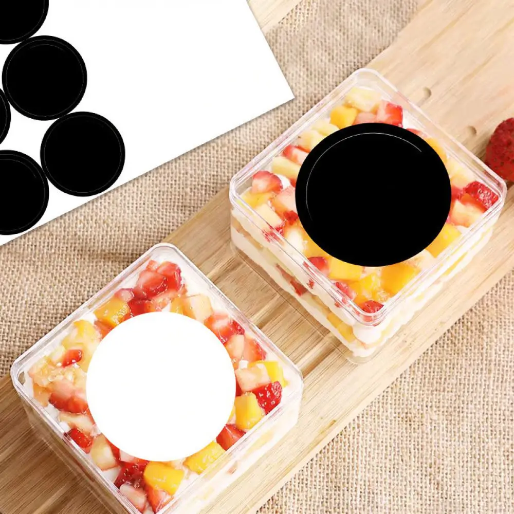 Round Self Adhesive Labels Black White Stickers For Food Packaging Bakery Shop Cafe Milk Tea Cup Decorative Sealing Stationery