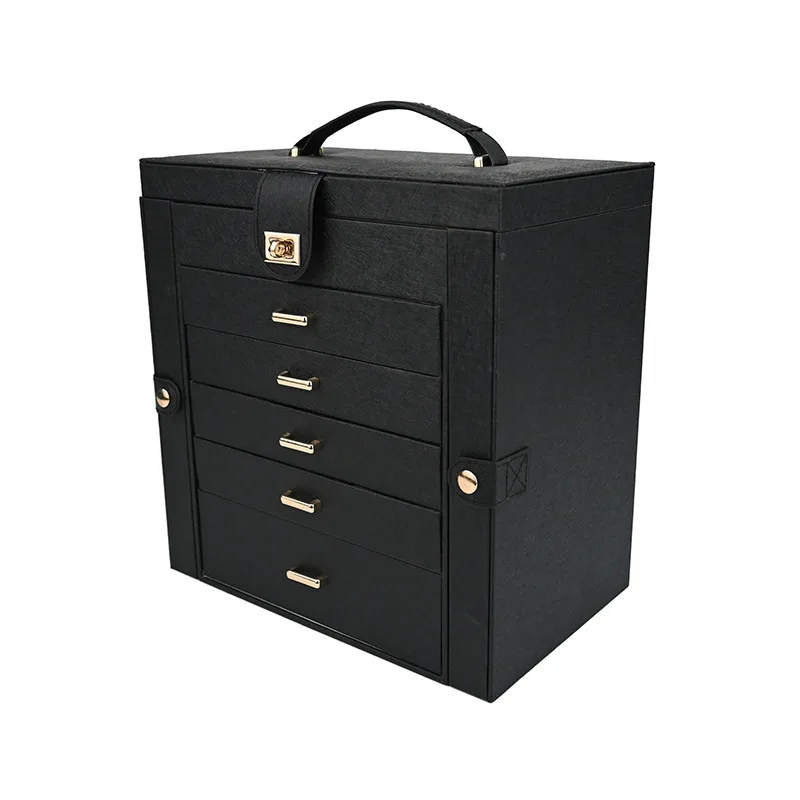 Leather multi-layer jewelry box 6-layer portable jewelry box earrings ring necklace storage box