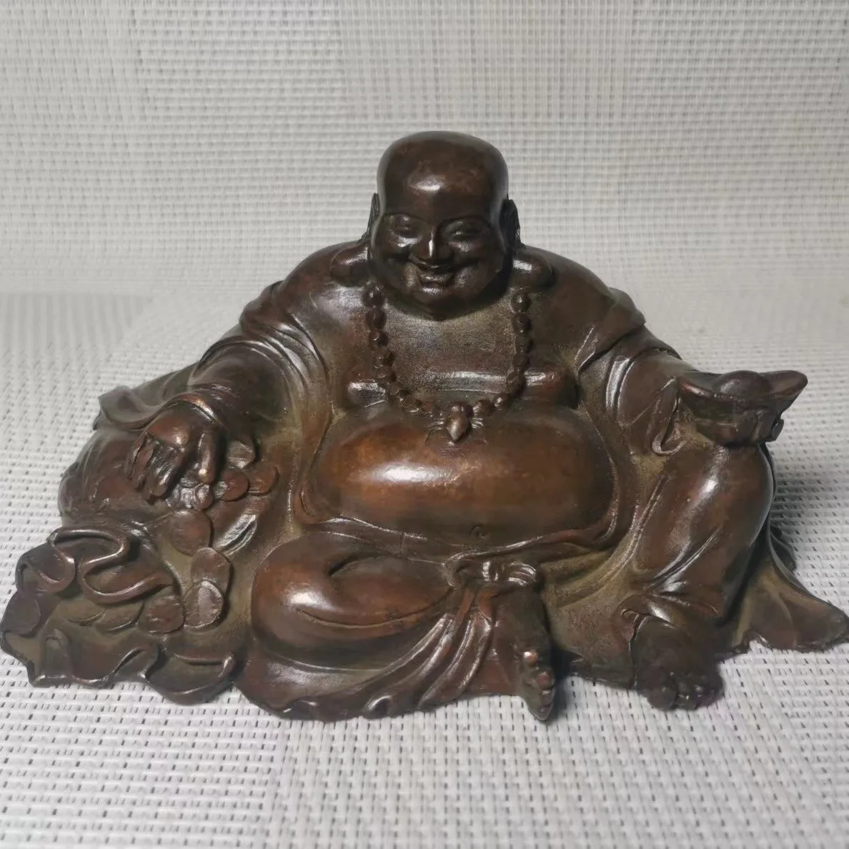 Cloth Bag, Maitreya Buddha, Antique Bronze Collection, Vintage, Brass, Maitreya