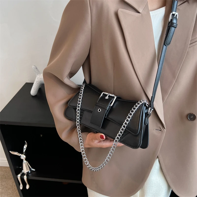 Solid color Women Chain Shoulder Side Bag Small PU Leather Handbag And Wallet Vintage Luxury Brand Lady Flap Crossbody Sling Bag