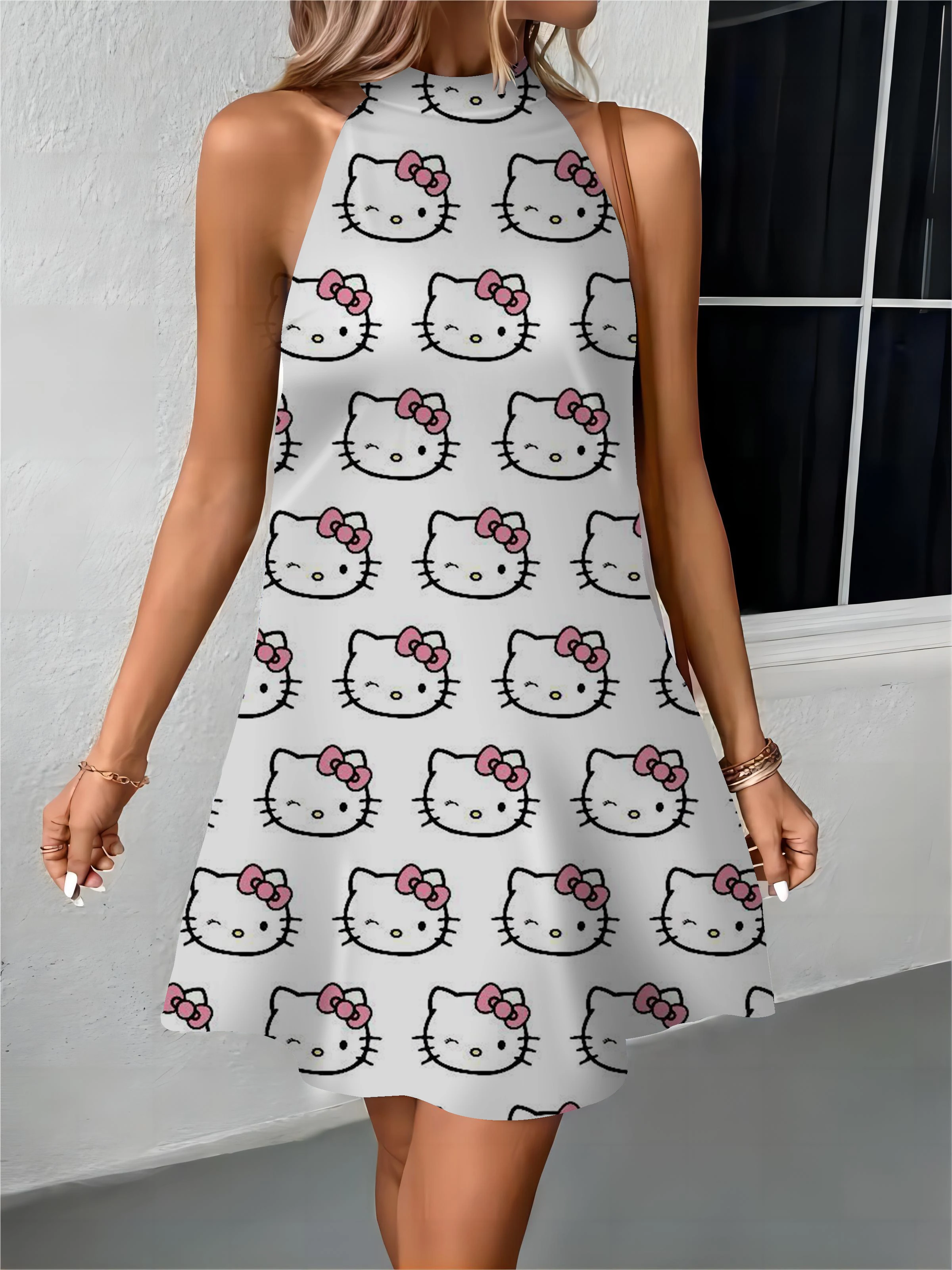 Women's Luxury Party Dress New Dresses Off Shoulder Bow Knot Hello Kitty Apron Womens Fashion Summer 2024 Elegant Evening Midi