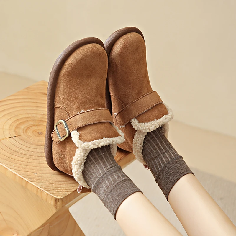 Ankle Boots neve velo cordeiro, sola grossa, quente, Birkenstock, inverno