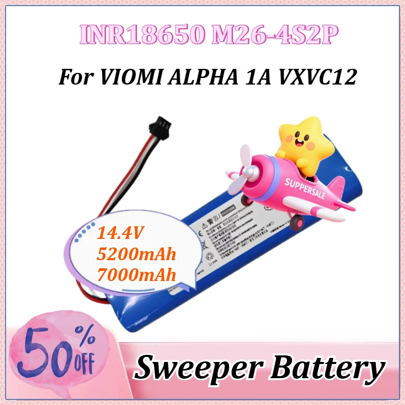 

14.4V 5200mAh 7000mAh INR18650 M26-4S2P Rechargeable Battery for VIOMI ALPHA 1A VXVC12 Sweeper Scanning Mopping Robot Battery