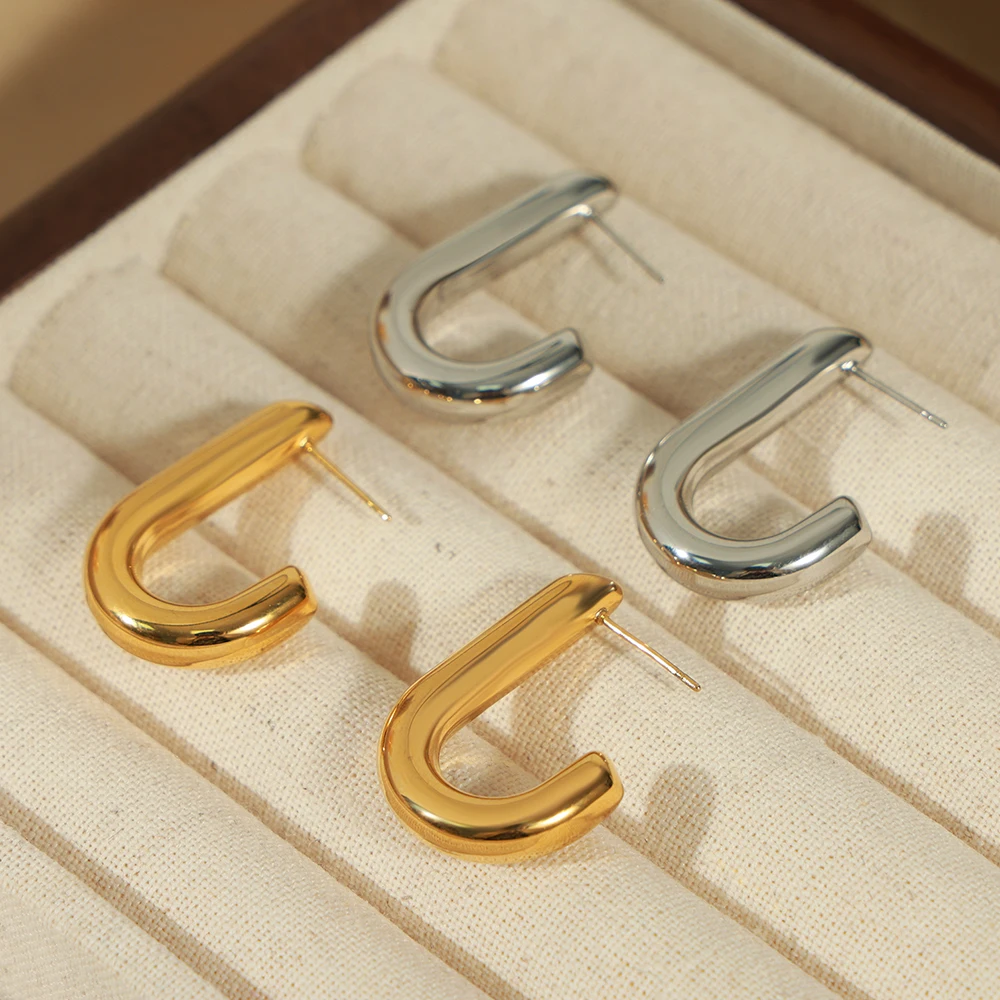 Stainless Steel Chunky Ear Cuff Earrings Classic C-Shape Stacking Drop Earrings For Women Jewelry Gifts