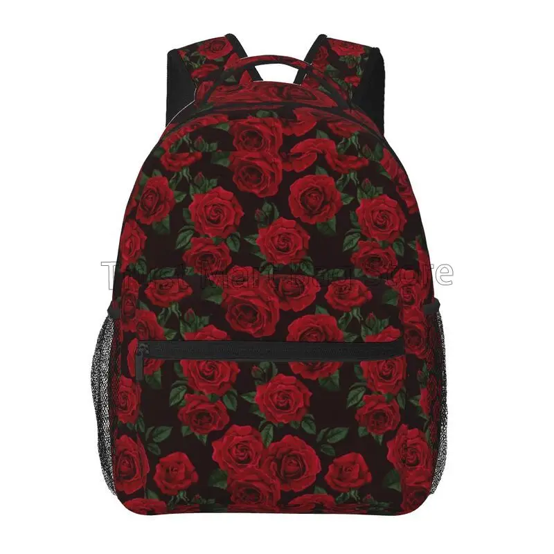 Red Rose Flower Pattern Lightweight Laptop Backpack for Women Girls College Bookbag Casual Daypack Travel Bag