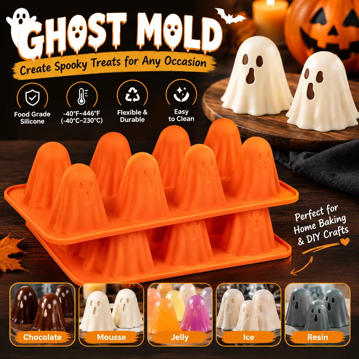 Ghost Silicone Mold Halloween Food Grade Resin Casting Fondant Cake Soap Making Party Decoration DIY Craft Supplies
