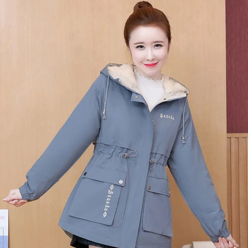 2023 New Women Winter Padded Parker Jacket Extra Fleece Warm Hooded Parkas  Leisure Work Attire Outwear Shortie Lace Overcoat