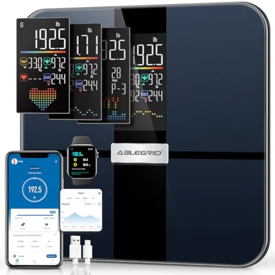 Smart Body Fat Scale, Rechargeable Digital Bathroom Scale for Body Weight, Gradient Trends and Difference in Change Display, 22