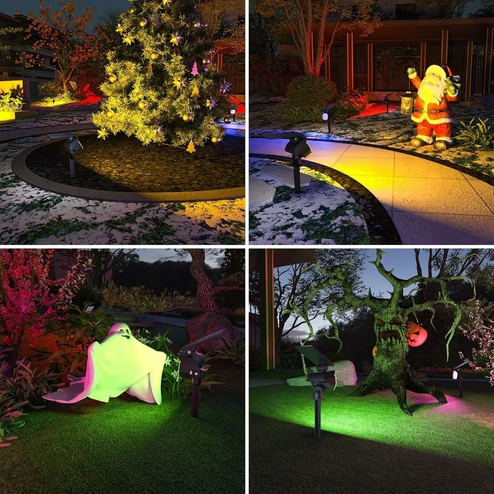 Outdoor Solar Color Changing Light, 7 Lighting Modes, RGB, IP67 Waterproof, Multi-Color Landscape Spotlight