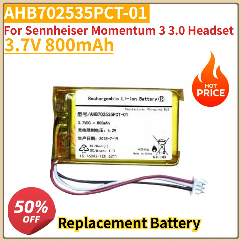 

High Quality New 3.7V 800mAh AHB702535PCT-01 Battery For Sennheiser Momentum 3 3.0 Headset
