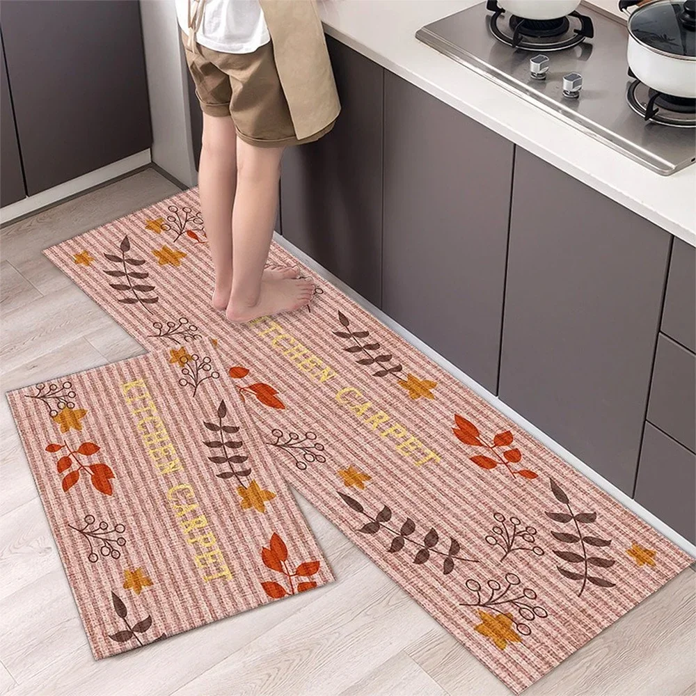 Non-slip Kitchen Carpet Leaves Pattern Rugs for Bedroom Oilproof Home Entrance Door Foot Mat Kitchen Mats for Floor Waterproof