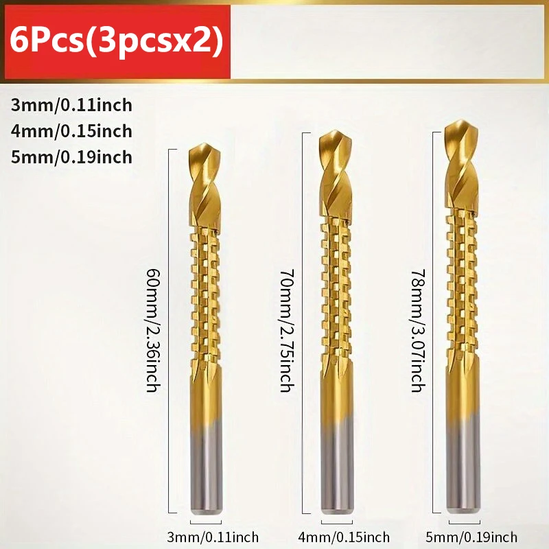 6pcs Serrated Rotating Grooving Multi-Functional Drill Bits, Suitable for Woodworking, Metal and Plastic- Cutting, Drilling