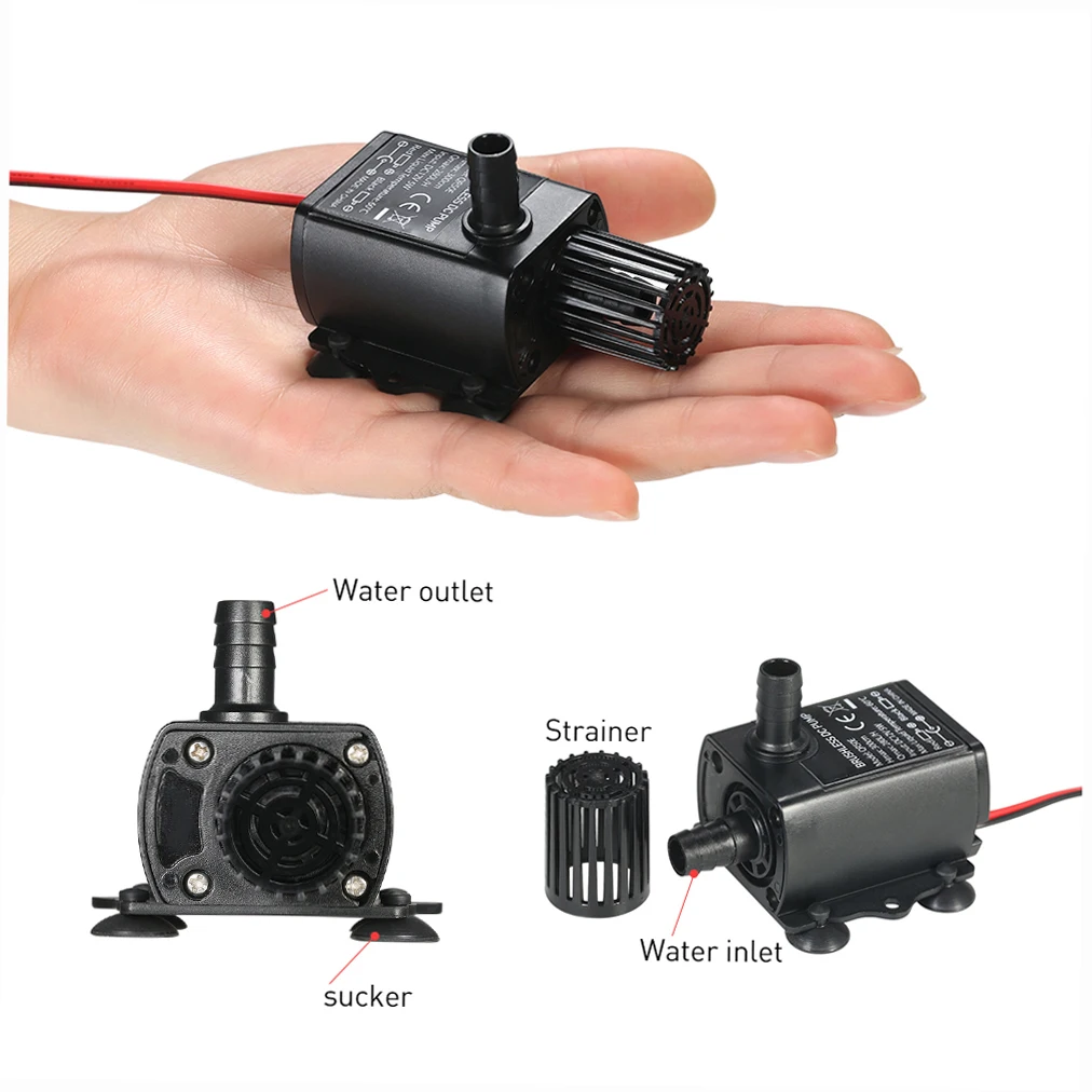 Decdeal DC12V 5W Ultra-quiet Mini Brushless Water Pump Waterproof Submersible Fountain Aquarium Circulating 280L/H Lift 300cm