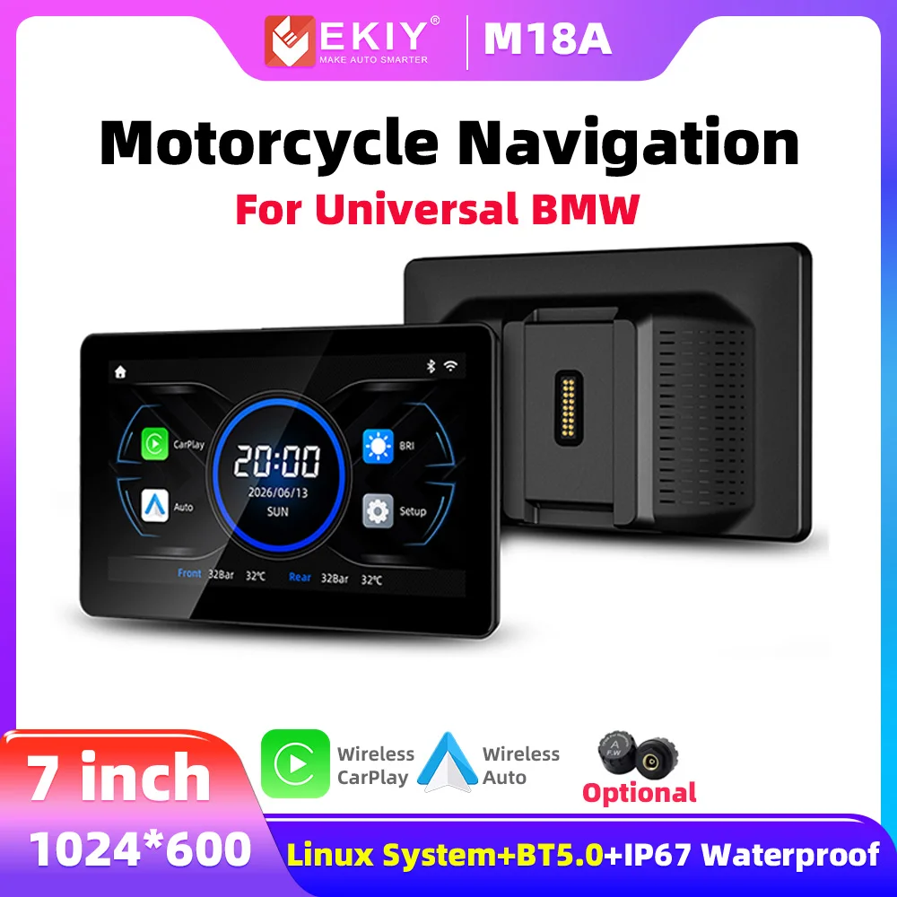 EKIY 7.0 in Wireless Carplay Android Auto Portable Display Screen For BMW Universal Motorcycle GPS Navigation TPMS Motorbike