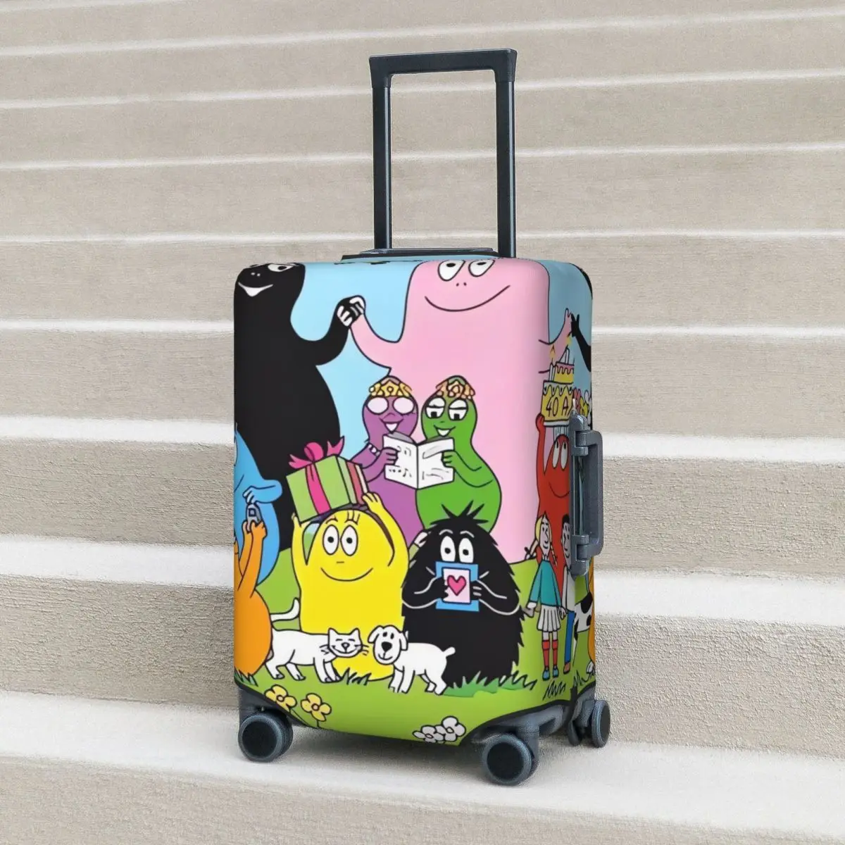 Cute Les Barbapapa Cartoon Suitcase Cover Flight Business Useful Luggage Supplies Protection