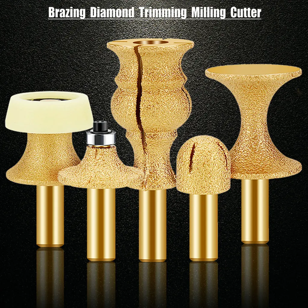 1/2 CNC Vacuum Brazed Diamond Router Bit Profile Milling Tool Grinding Head Edge Trimming Cutter for Granite Marble Tile Cutting