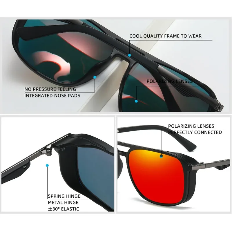 Steampunk Polarized Sunglasses For Men Women Vintage Square Punk Sun glasses Shades Eyewear UV400 Oculos De Sol