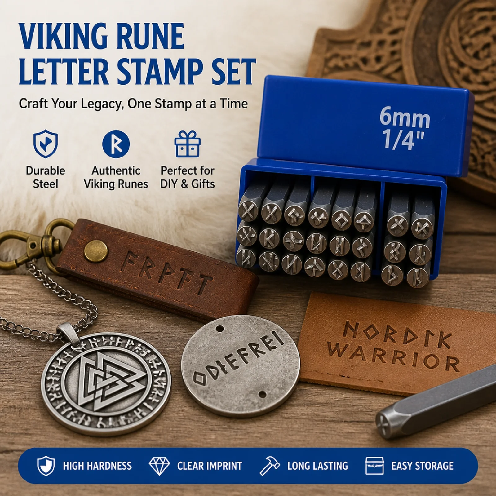 1 set 2 sets 3 sets Gothic Steampunk Runes Stamp Set 6mm with Box Symbol Stamp Kit for Steel Brass Aluminum
