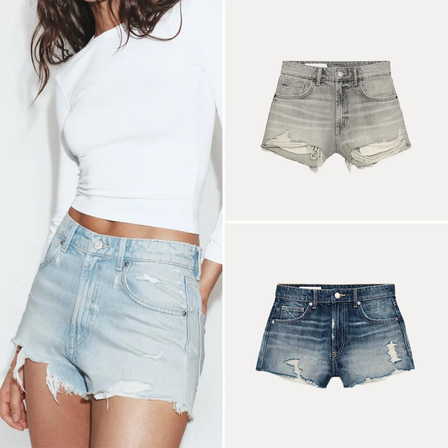 

Casual High Waist Denim Shorts Women's Summer 2026 Frayed Hole Decorated Shorts Wide Leg Pants Natural Waist Other Material