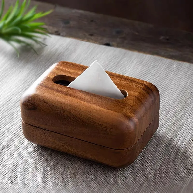 

Creative Wooden Tissue Box for Living Room and Dining Table Walnut Paper Tube Multifunctional Tissue Box with Openable Lid Gift