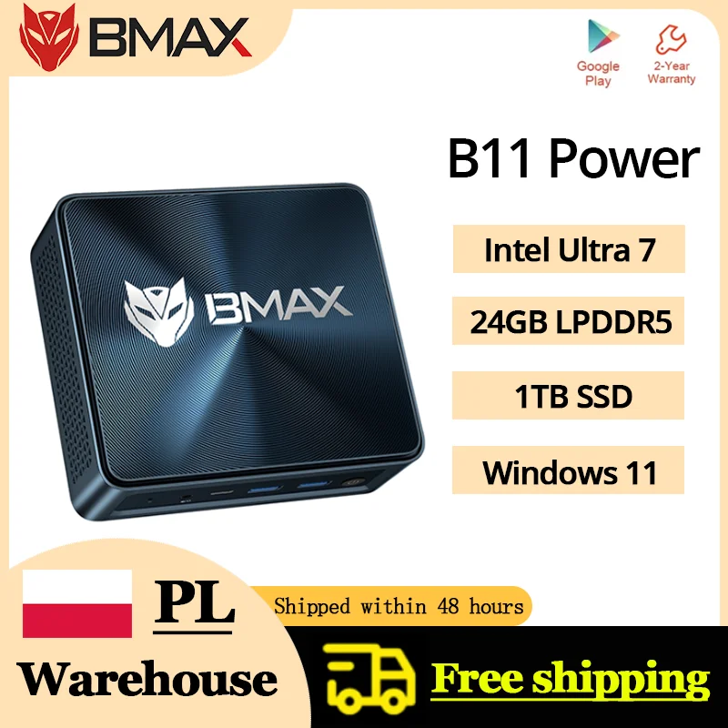 BMax Mini B11 Power Mini PC: Intel Core Ultra 7 155H, Intel Arc Graphics, 24GB LPDDR5, 1TB NVMe SSD, Windows 11
