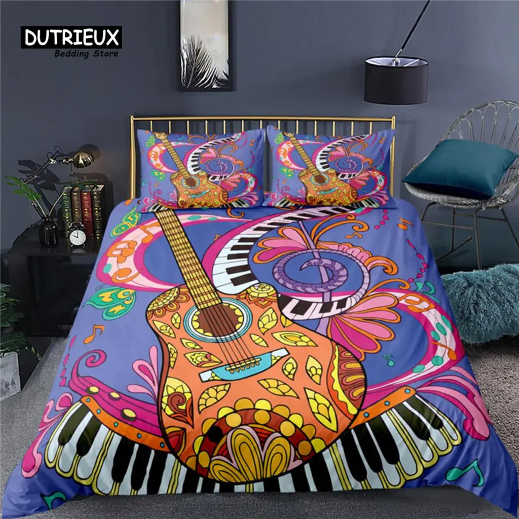 Luxury 3D Color Guitar Print Home Living Duvet Cover Pillowcase Kids Bedding Set Queen and King EU/US/AU/UK Size Bedding Sets