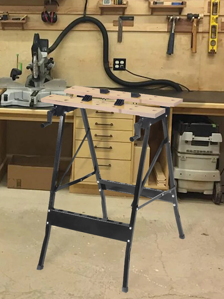 طاولة قابلة للطي منشار حصان 4 مقاعد للكلاب طاولة عمل قابلة للتعديل مع مسطرة قياس ومقياس منقلة لمشاريع النجارة