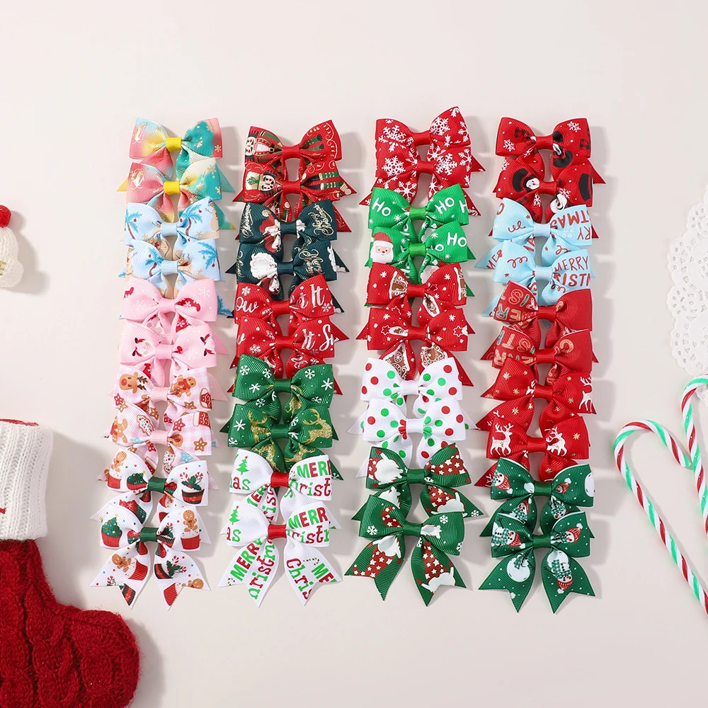 10/40 Stück 2,4'' Weihnachten Cheer Bowknots Haarspangen Set für Baby Mädchen Festliche Santa Schneeflocke Haarnadeln Kopfbedeckung Haarschmuck