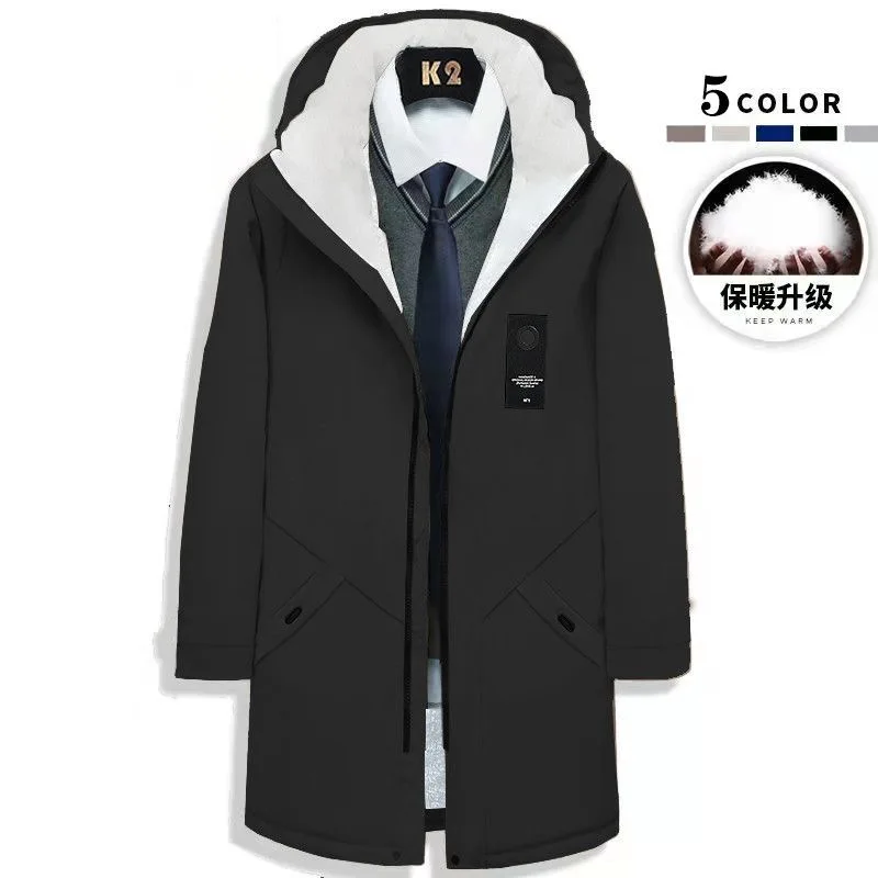 2023 Autumn and Winter New Fashion Trend Long Plus Fleece Trench Coat Men\'s Casual Loose Comfortable Thick Warm Large Size Coat