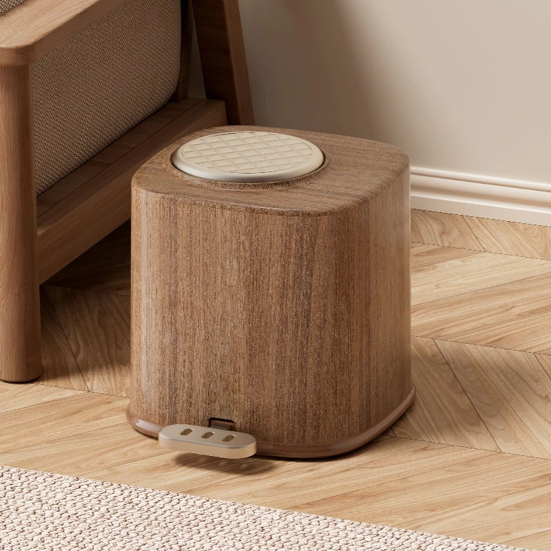 

Double-opening Waste Bins Featuring A Retro Wood Grain Design Foot-operated Waste Bins High-end Light Luxury Home Spazzatura JTW