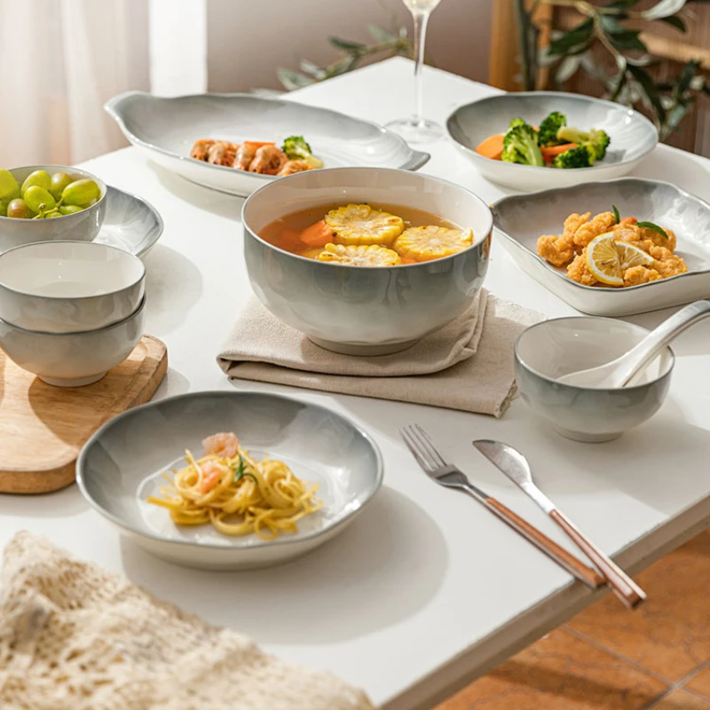 Juego de vajilla de cerámica japonesa, accesorios de cocina para el hogar, cuenco, plato de servicio de accesorios de restaurante de alta gama, cuchara de sopa