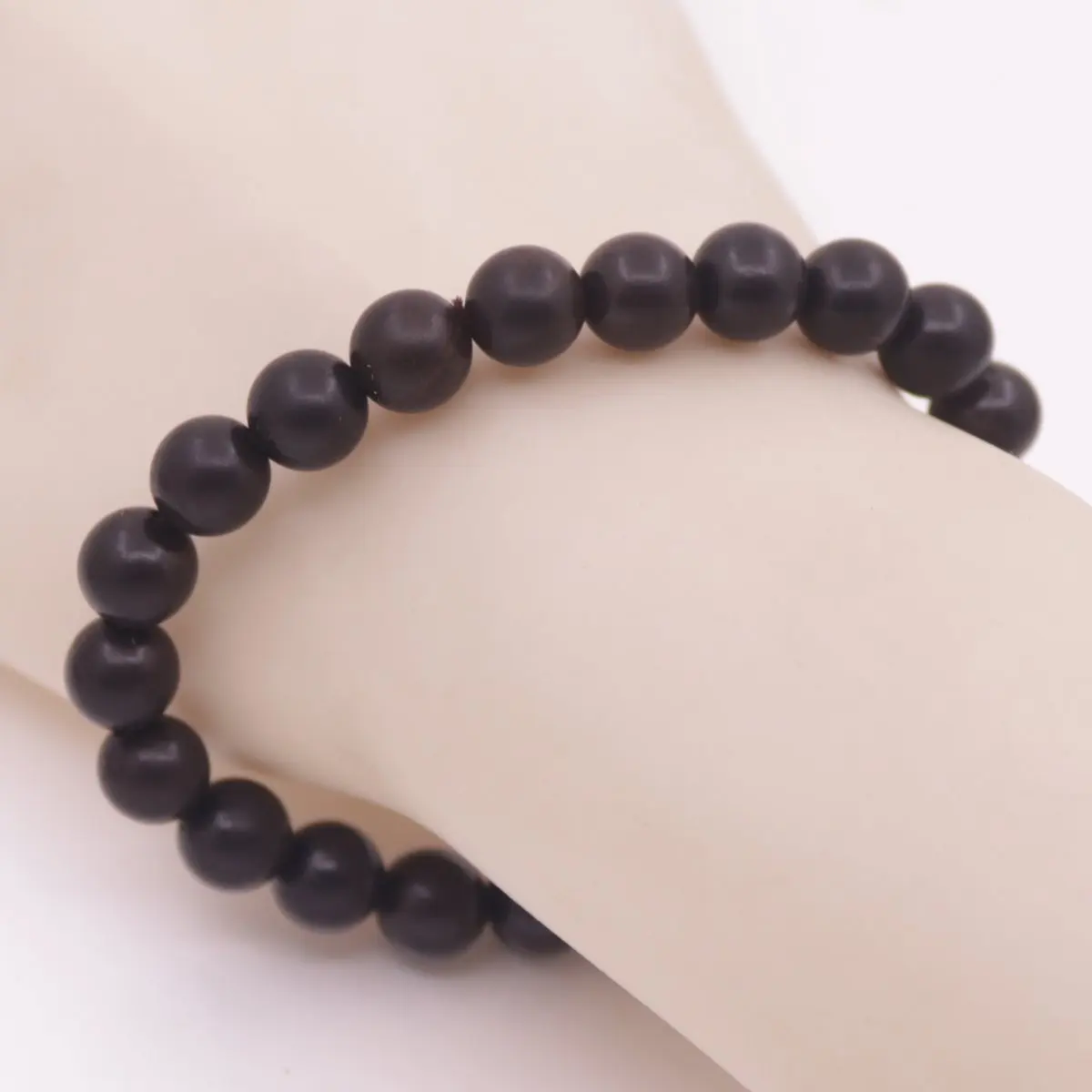 8mm Round Natural Black Ebony Wood Prayer Bead Buddha Prayer Stretch Bracelet 7