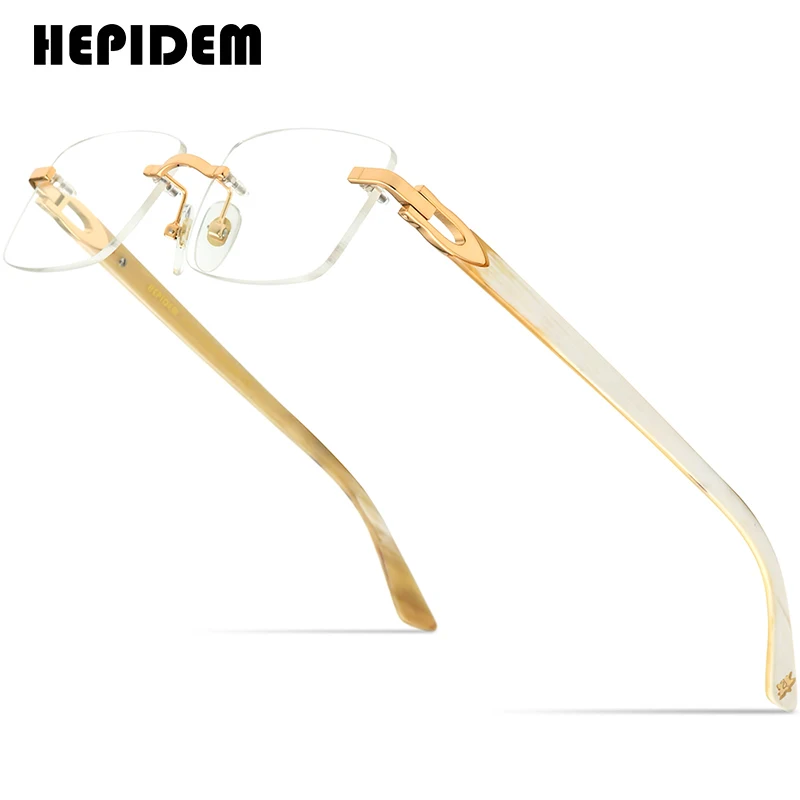 

HEPIDEM Buffalo Horn Glasses Men Square Women Rimless Eyeglasses Frames Buffs Wood Eyewear 0034