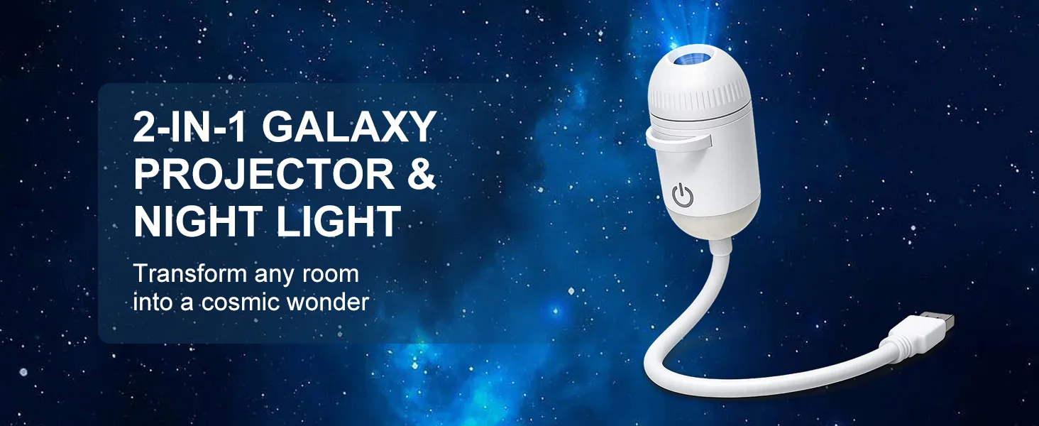 2 in 1 USB Galaxy Projector Light Adjustable Focus Car Interior Ambient Lamp Home Room Starry Star Kids Projection Night Light