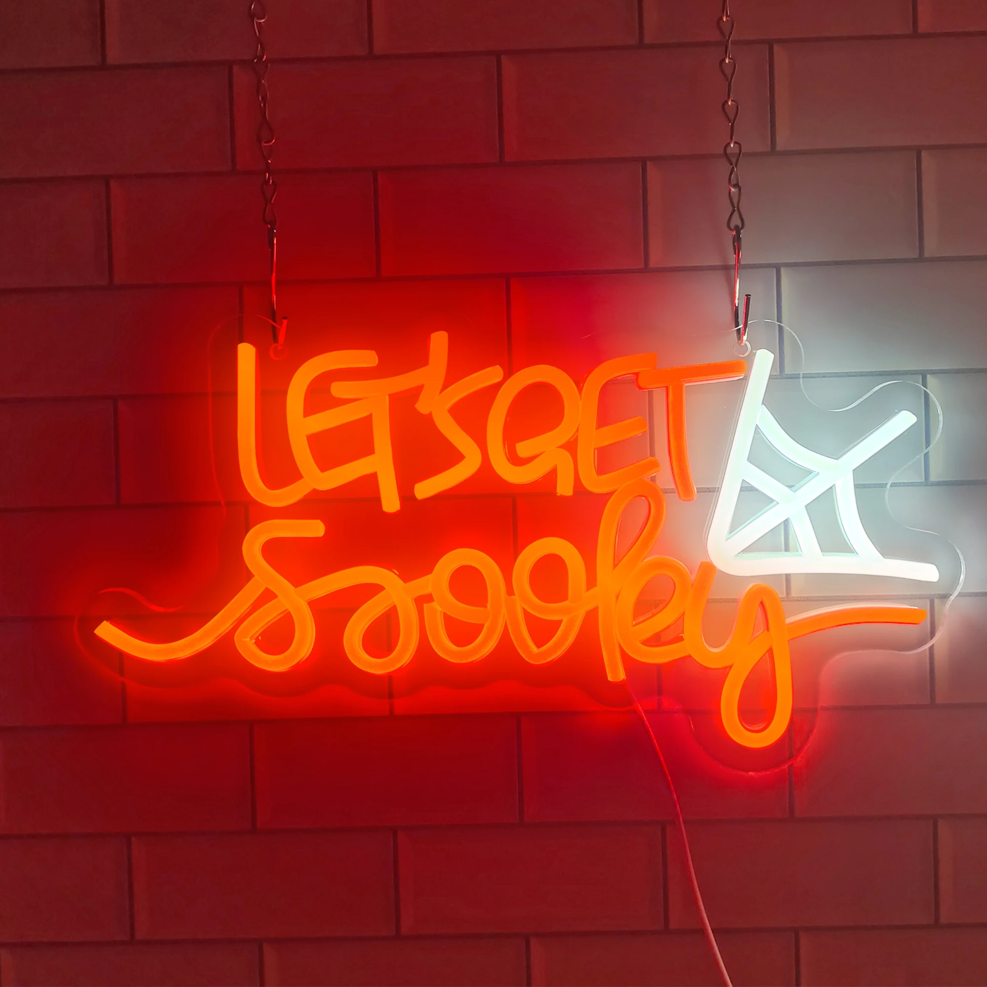 Halloween Neon Sign Let's Get Spooky Neon Lights for Halloween Decoration Spider Web Light Up Sign Door Bedroom Kids Room