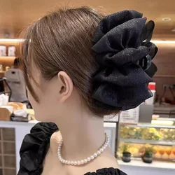 2pcs/set Black White Big Fold Bow Hair Claw For Women Girls Sweet Hair Ornament Back Headband Hair Clip Fashion Hair Accessories