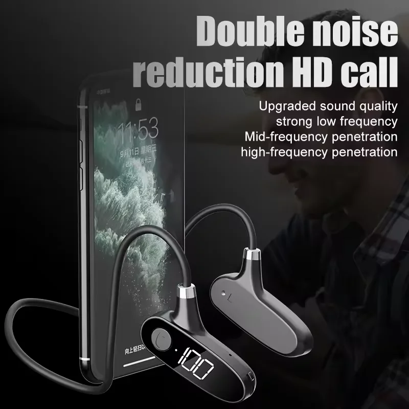 Bone conduction Bluetooth earphones for wireless sports running without in ear hanging neck digital display view 5