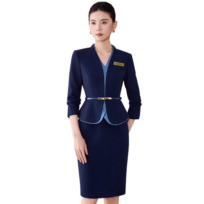 فستان ربيعي احترافي جديد بأكمام طويلة وقصة ضيقة أنيقة للأعمال مكونة من قطعتين ملابس عمل راقية