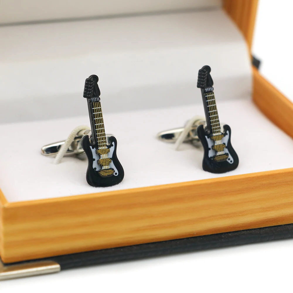 iGame Guitar Cuff Links Quality Brass Material Black Color Cool Bass Design Cufflinks Wholesale & Retail