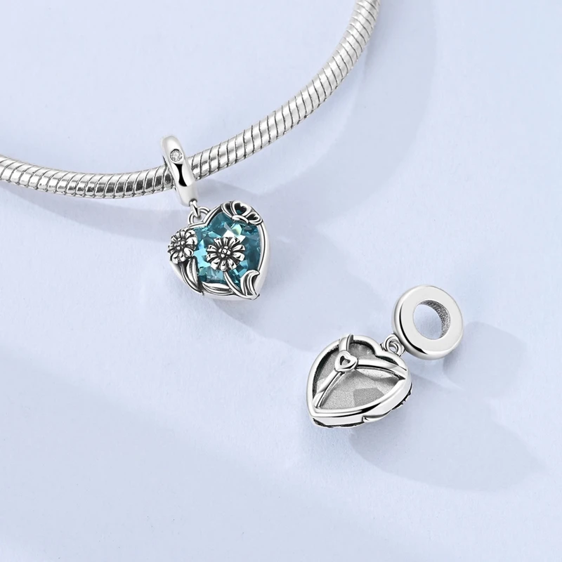 

925 Sterling Silver Charms Bead CZ Zircon Sunflower Heart Shape Dangle Fit Original Bracelet DIY Women Jewelry Gift