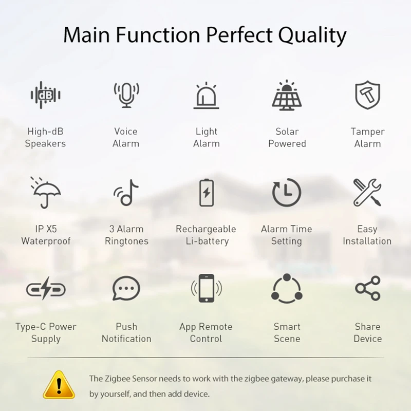 الطاقة الشمسية إنذار الصوت والضوء ، غير نافذ للمطر و Sunproof ، إنذار زيجبي ، 1Set