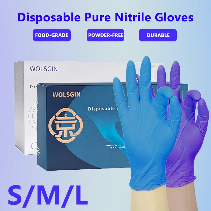 Disposable Pure Nitrile Gloves, Blue/Purple Household Gloves, Food-Grade, Powder-Free, Durable, Suitable for Everyday Cleaning