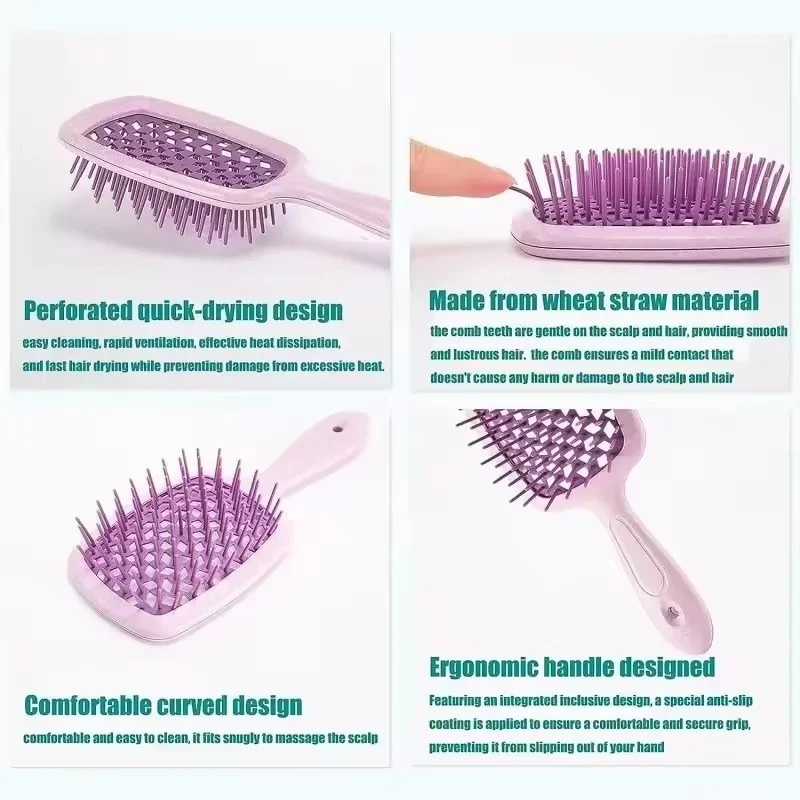 Set Sikat Rambut 2 Buah dengan Botol Semprot Sampo Sisir Pijat Kulit Kepala Jerami Gandum Sikat Rambut Kantung Udara Alat Kecantikan Rambut Salon
