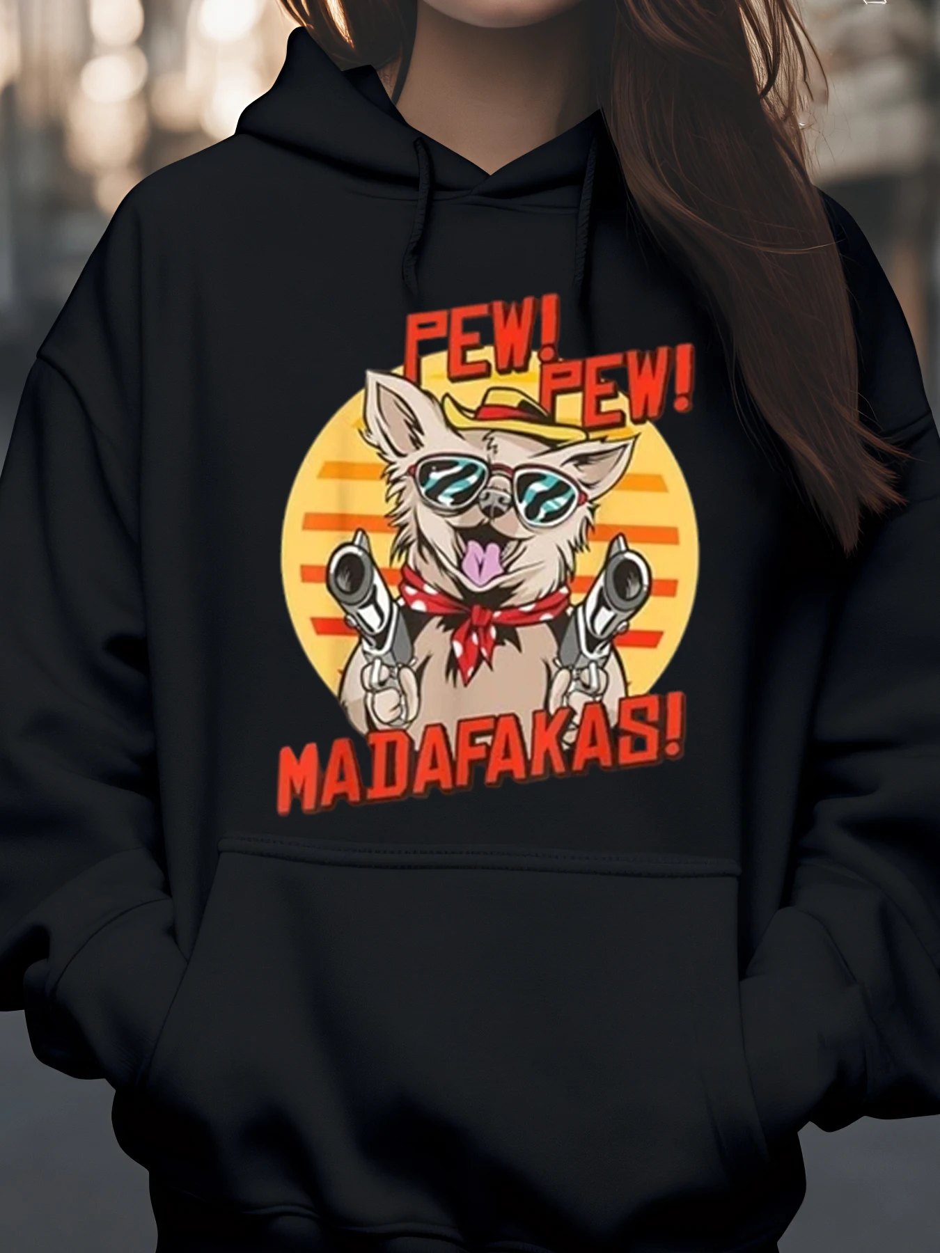 Cowboy Dog Pew Pew Madafakas Print Hoodie Halloween Party Wear Unisex Casual Sweatshirt